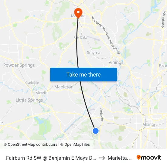 Fairburn Rd SW @ Benjamin E Mays Dr SW to Marietta, GA map
