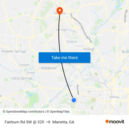 Fairburn Rd SW @ 320 to Marietta, GA map
