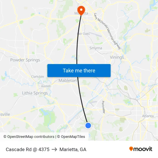 Cascade Rd @ 4375 to Marietta, GA map