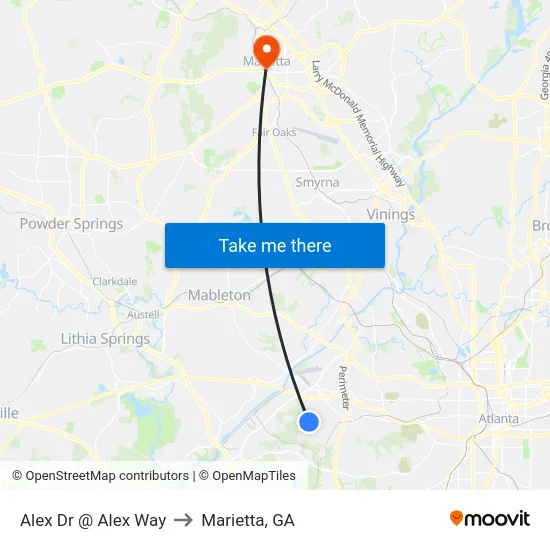 Alex Dr @ Alex Way to Marietta, GA map