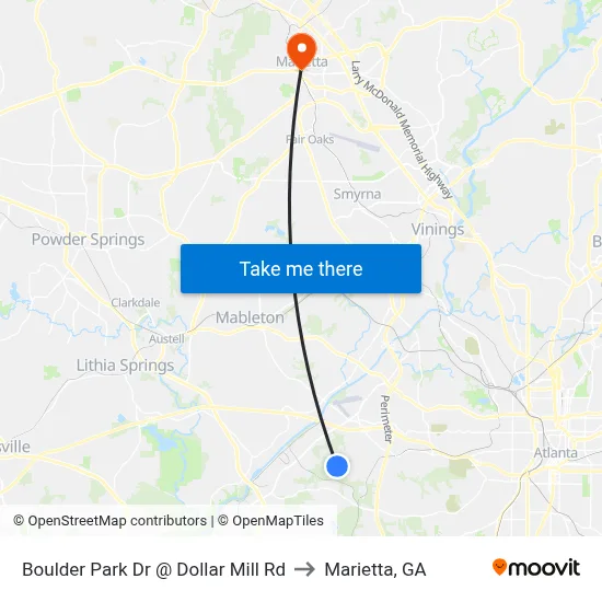 Boulder Park Dr @ Dollar Mill Rd to Marietta, GA map