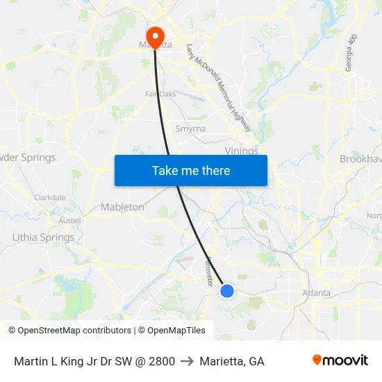Martin L King Jr Dr SW @ 2800 to Marietta, GA map