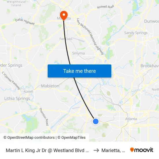 Martin L King Jr Dr @ Westland Blvd NW to Marietta, GA map