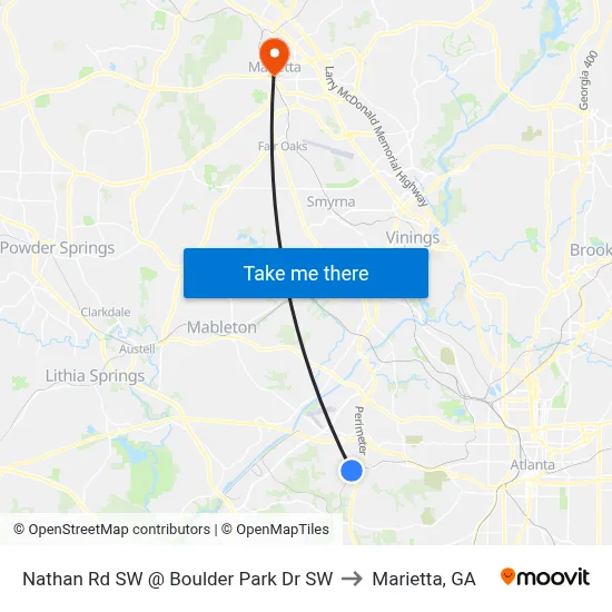 Nathan Rd SW @ Boulder Park Dr SW to Marietta, GA map