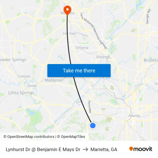 Lynhurst Dr @ Benjamin E Mays Dr to Marietta, GA map