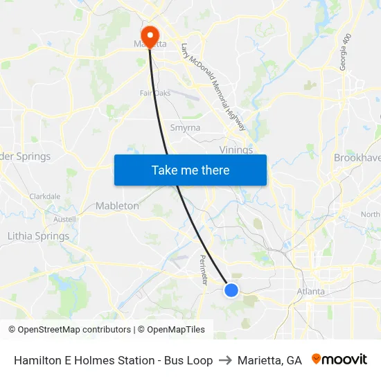 Hamilton E Holmes Station - Bus Loop to Marietta, GA map