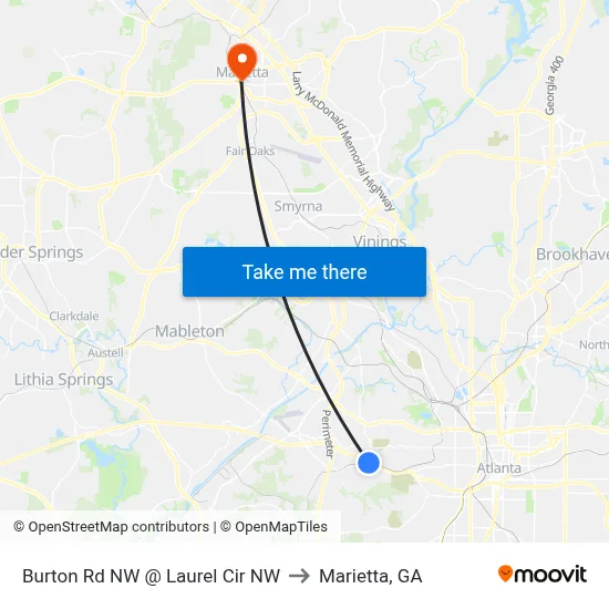 Burton Rd NW @ Laurel Cir NW to Marietta, GA map