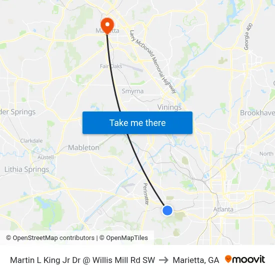 Martin L King Jr Dr @ Willis Mill Rd SW to Marietta, GA map