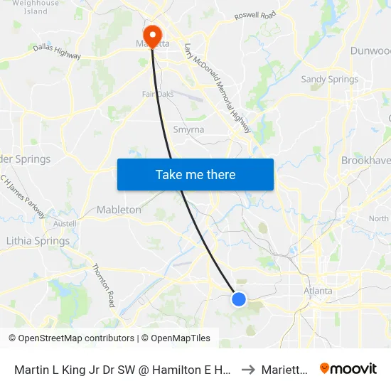 Martin L King Jr Dr SW @ Hamilton E Holmes Dr NW to Marietta, GA map