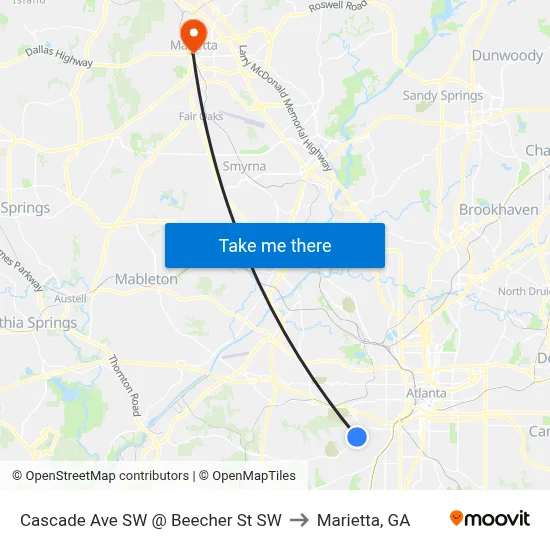 Cascade Ave SW @ Beecher St SW to Marietta, GA map