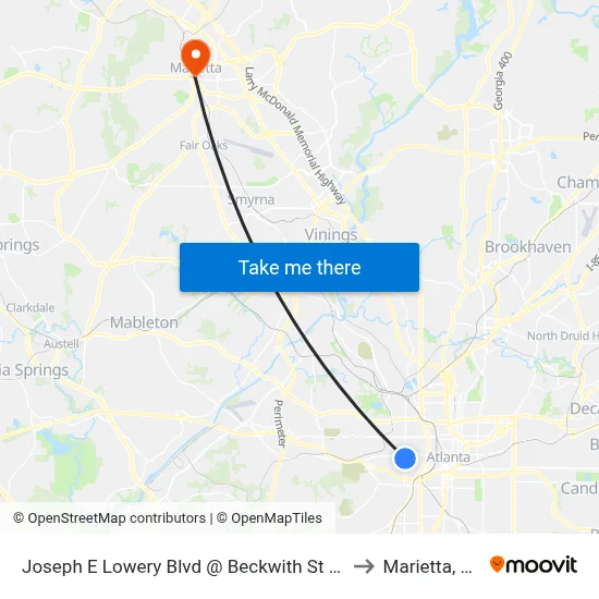 Joseph E Lowery Blvd @ Beckwith St SW to Marietta, GA map