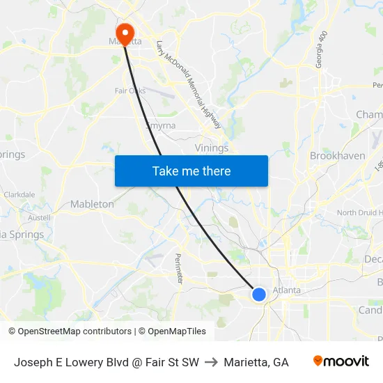 Joseph E Lowery Blvd @ Fair St SW to Marietta, GA map