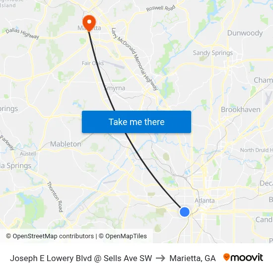 Joseph E Lowery Blvd @ Sells Ave SW to Marietta, GA map