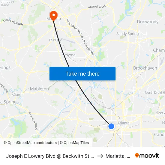 Joseph E Lowery Blvd @ Beckwith St SW to Marietta, GA map