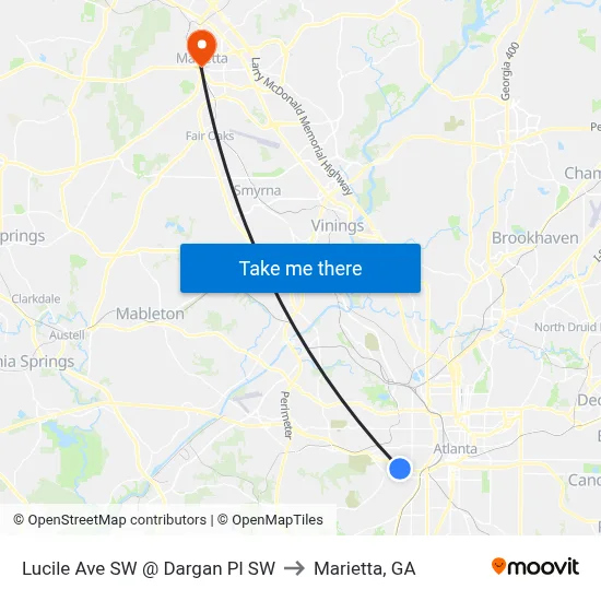 Lucile Ave SW @ Dargan Pl SW to Marietta, GA map