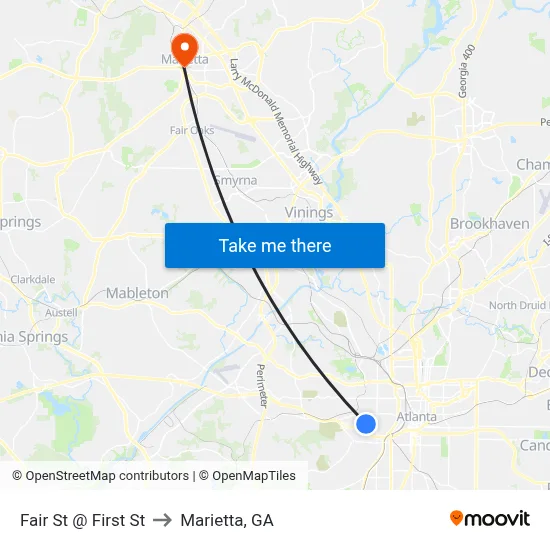 Fair St @ First St to Marietta, GA map