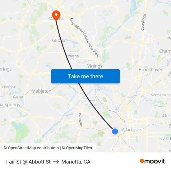 Fair St @ Abbott St to Marietta, GA map