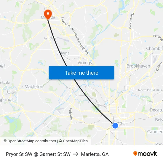 Pryor St SW @ Garnett St SW to Marietta, GA map