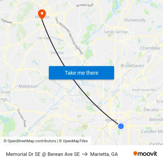 Memorial Dr SE @ Berean Ave SE to Marietta, GA map