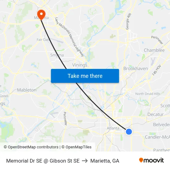 Memorial Dr SE @ Gibson St SE to Marietta, GA map