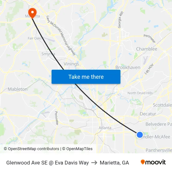Glenwood Ave SE @ Eva Davis Way to Marietta, GA map