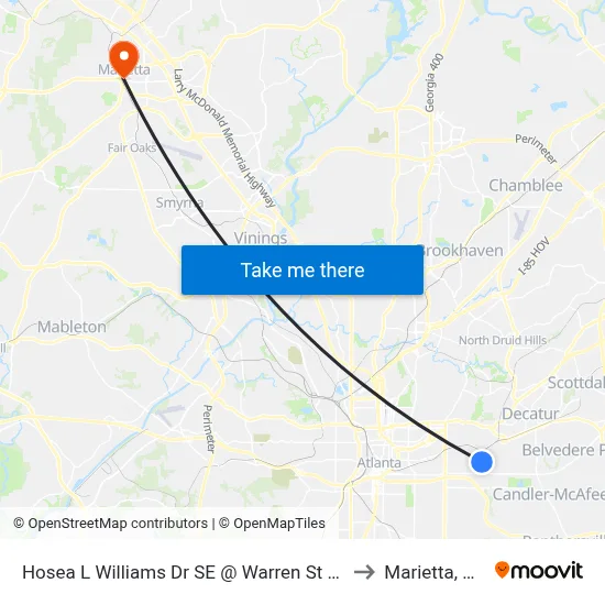 Hosea L Williams Dr SE @ Warren St SE to Marietta, GA map