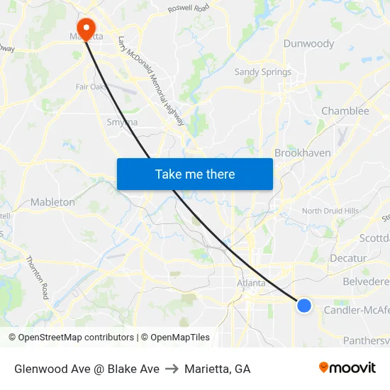 Glenwood Ave @ Blake Ave to Marietta, GA map