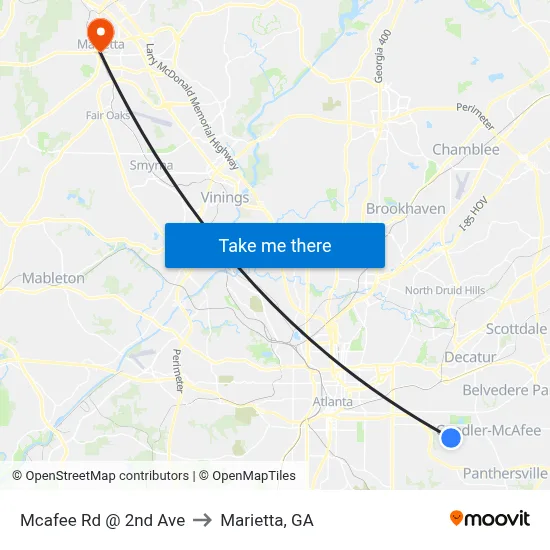 Mcafee Rd @ 2nd Ave to Marietta, GA map