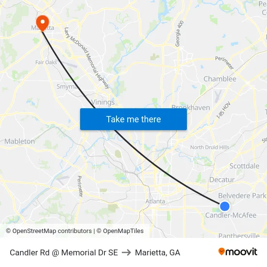 Candler Rd @ Memorial Dr SE to Marietta, GA map