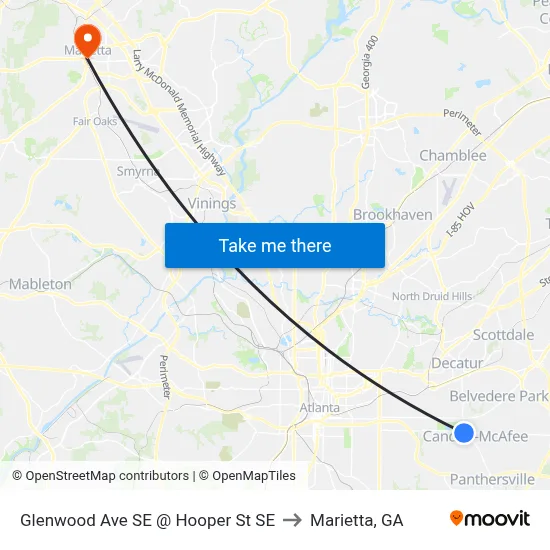 Glenwood Ave SE @ Hooper St SE to Marietta, GA map