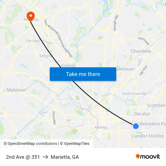 2nd Ave @ 351 to Marietta, GA map