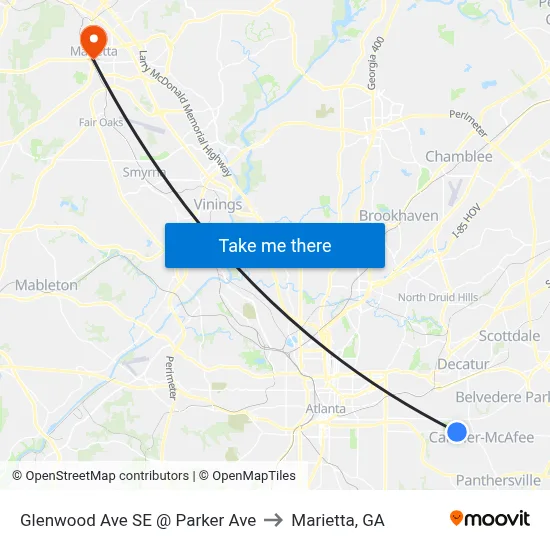Glenwood Ave SE @ Parker Ave to Marietta, GA map