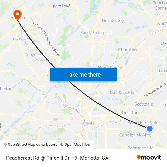 Peachcrest Rd @ Pinehill Dr to Marietta, GA map