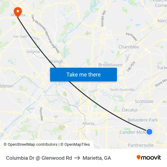 Columbia Dr @ Glenwood Rd to Marietta, GA map