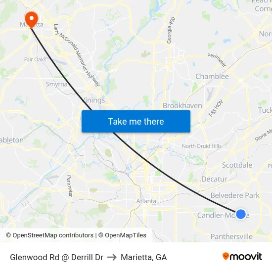 Glenwood Rd @ Derrill Dr to Marietta, GA map
