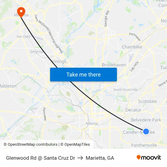 Glenwood Rd @ Santa Cruz Dr to Marietta, GA map