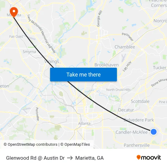 Glenwood Rd @ Austin Dr to Marietta, GA map