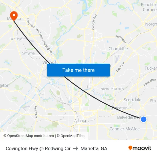 Covington Hwy @ Redwing Cir to Marietta, GA map