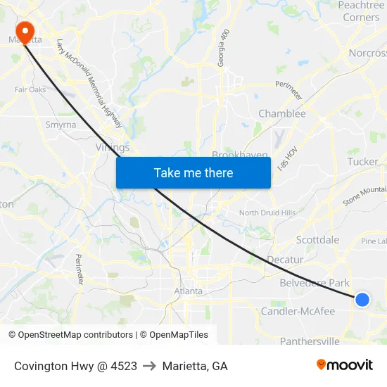 Covington Hwy @ 4523 to Marietta, GA map