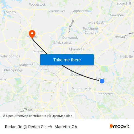 Redan Rd @ Redan Cir to Marietta, GA map