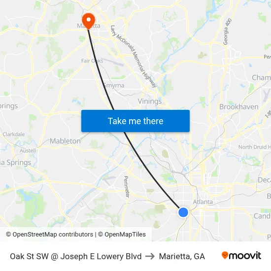 Oak St SW @ Joseph E Lowery Blvd to Marietta, GA map