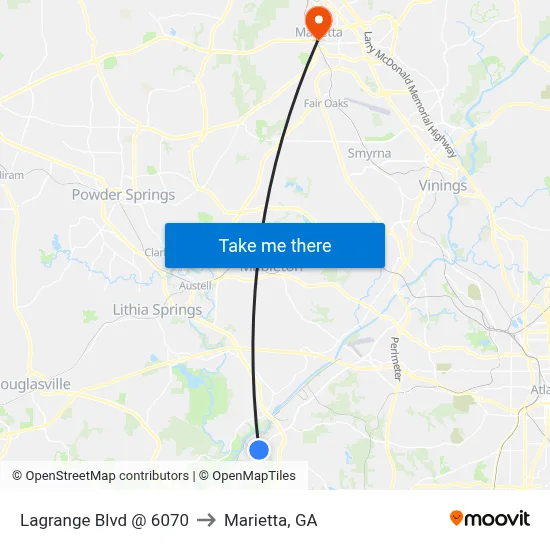 Lagrange Blvd @ 6070 to Marietta, GA map