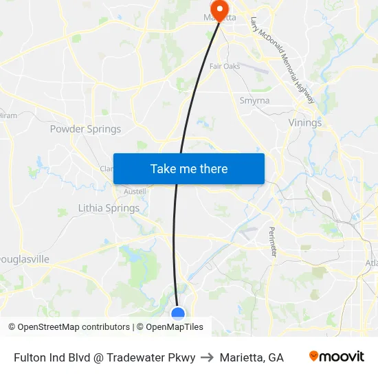 Fulton Ind Blvd @ Tradewater Pkwy to Marietta, GA map