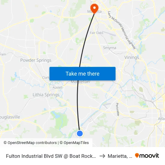 Fulton Industrial Blvd SW @ Boat Rock Rd SW to Marietta, GA map