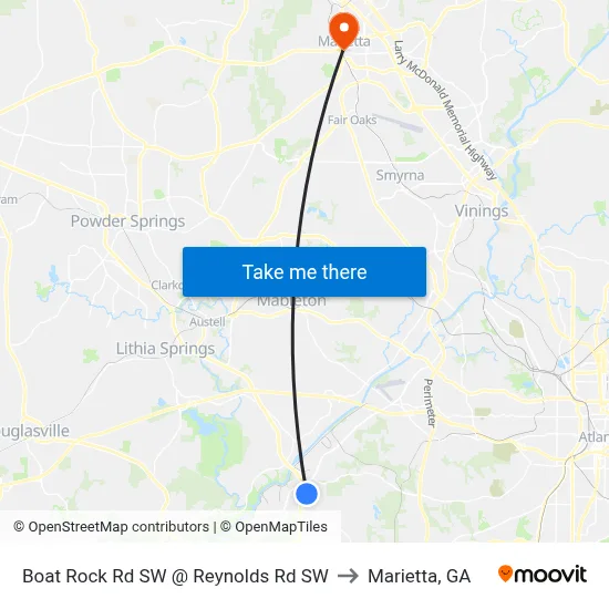 Boat Rock Rd SW @ Reynolds Rd SW to Marietta, GA map