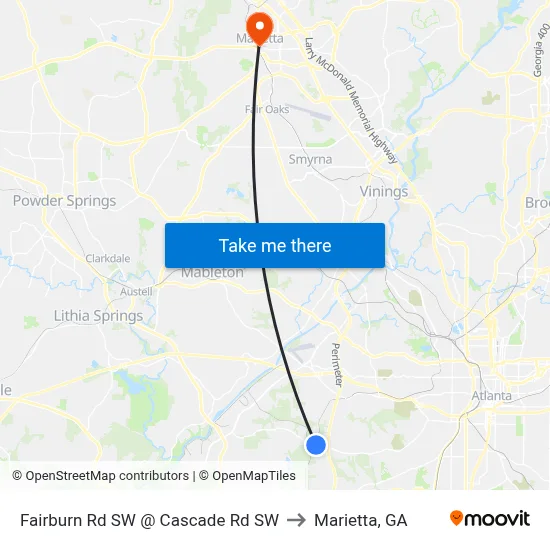 Fairburn Rd SW @ Cascade Rd SW to Marietta, GA map