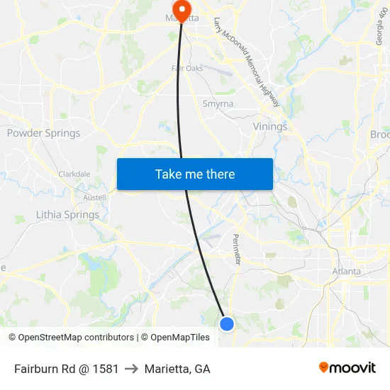 Fairburn Rd @ 1581 to Marietta, GA map