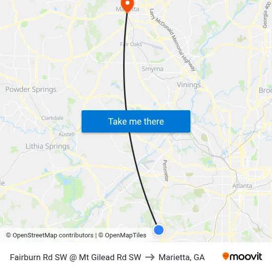 Fairburn Rd SW @ Mt Gilead Rd SW to Marietta, GA map