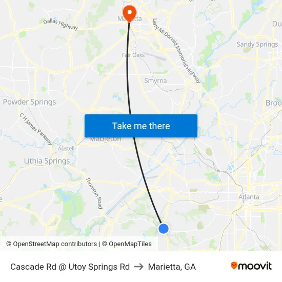 Cascade Rd @ Utoy Springs Rd to Marietta, GA map