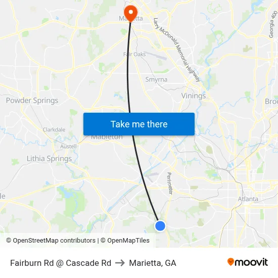 Fairburn Rd @ Cascade Rd to Marietta, GA map